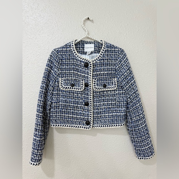 CHRISTIAN LACROIX Blue and White Tweed Jacket/Blazer Sz XS